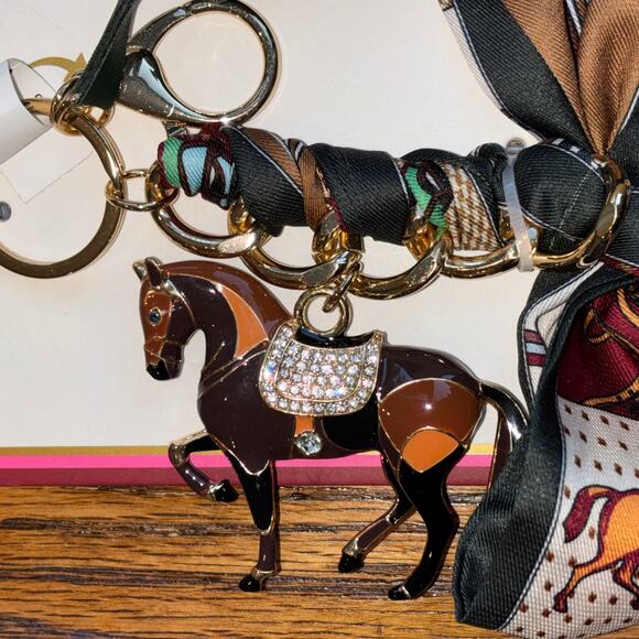 Piper K Bag Equestrian Hand Painted Horse Bow Green Tassel Charm Key Chain New - Picture 2 of 4